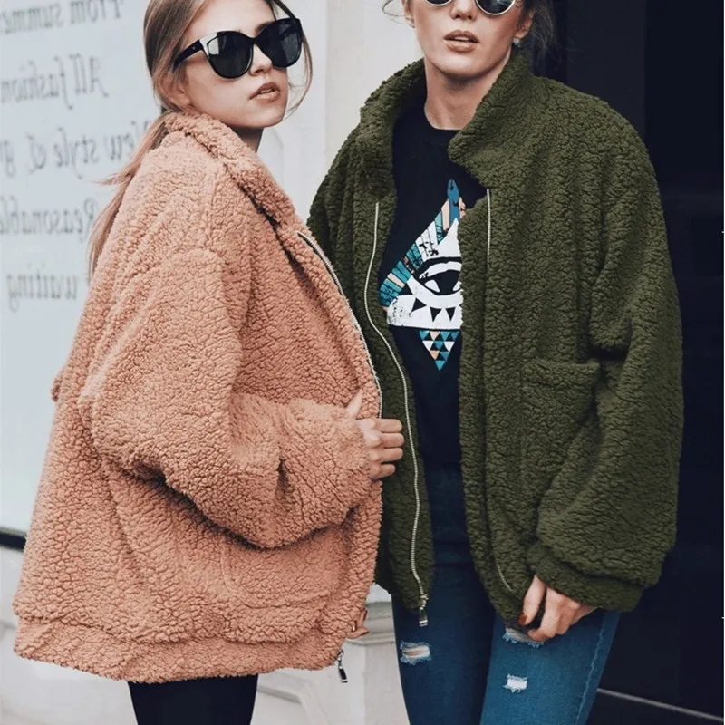 TEMOFON Sweater Women Winter Hairy Cardigan Female Fleece Warm Coat Veste Femme Casual Pockets Outerwear EDR81 |