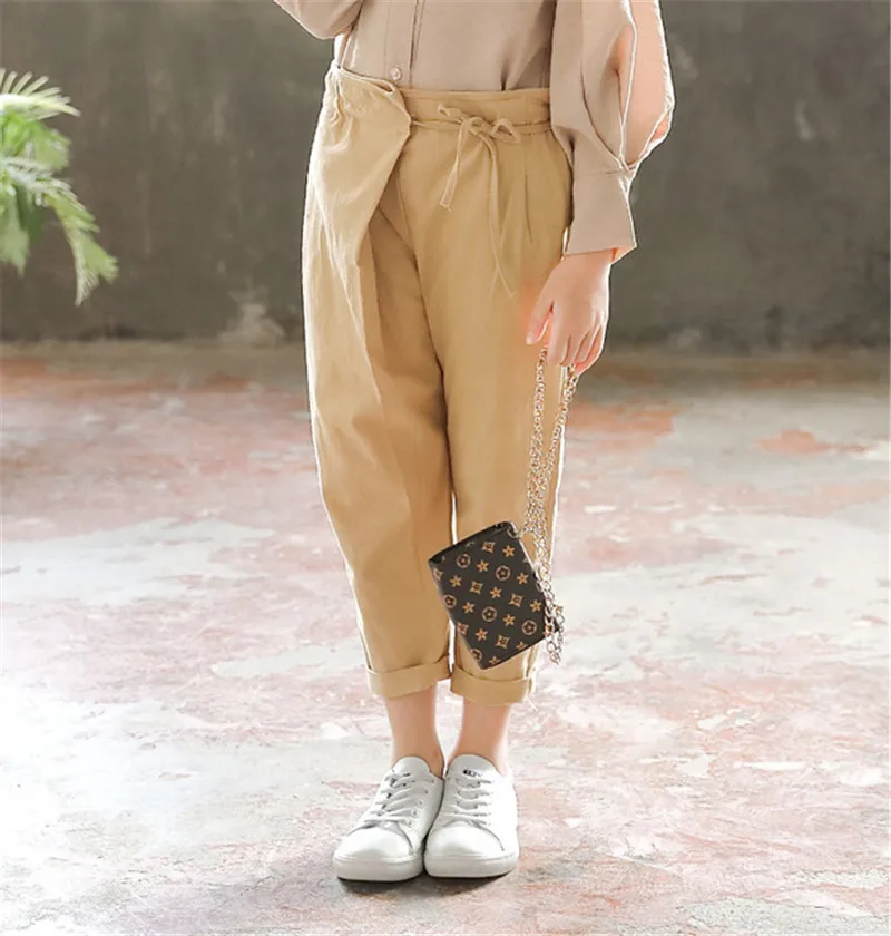 Khaki pants Весенний комплект одежды для девочек, костюм для девочек, блузка для подростков+ штаны, брюки, комплект из двух предметов, От 3 до 15 лет, блузка для маленьких девочек, комплекты одежды - Цвет: Khaki pants