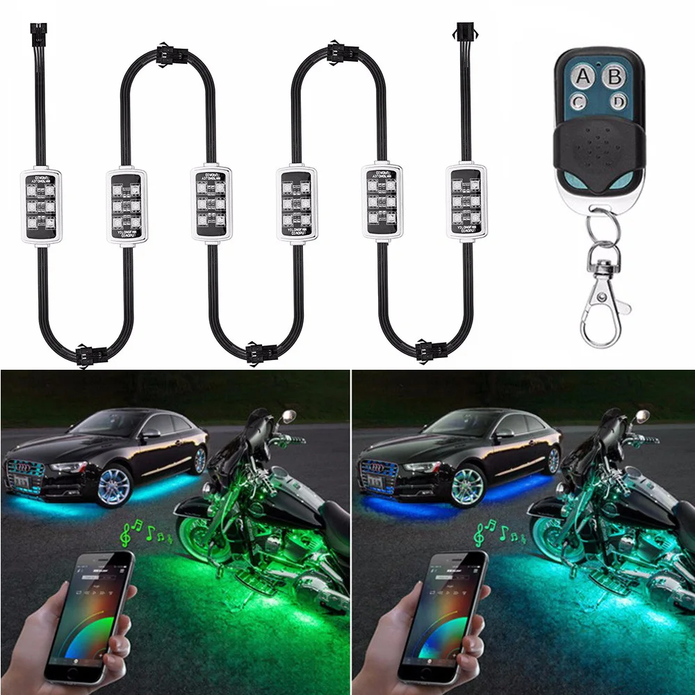 Музыкальное управление 36 LED беспроводной RGB автомобильный мотоцикл свет с умным