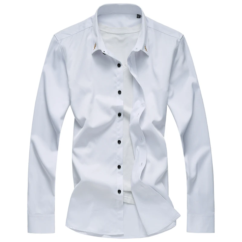 Новинка 2017 Весенняя хлопковая однотонная повседневная мужская рубашка модные