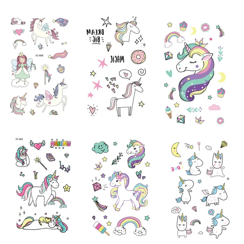 Одноразовая тату наклейка Единорог украшение для вечерние НКИ Детский праздник