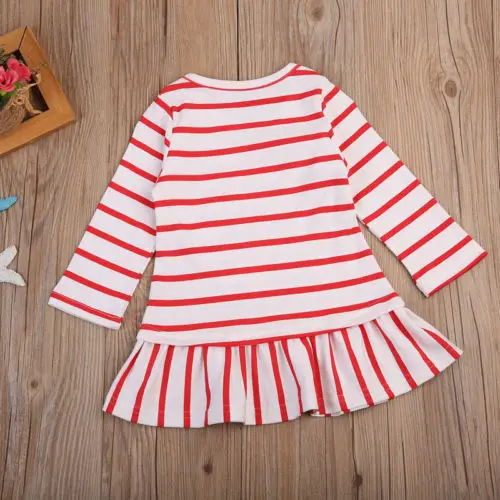 Baby Girl Long Sleeve Christmas Santa Claus Dress Striped 1-6Y | Детская одежда и обувь