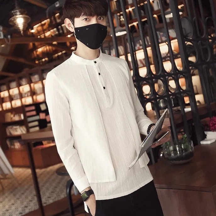 2019 поддельные 2 шт нерегулярные белые платья западные мужские рубашки льняные