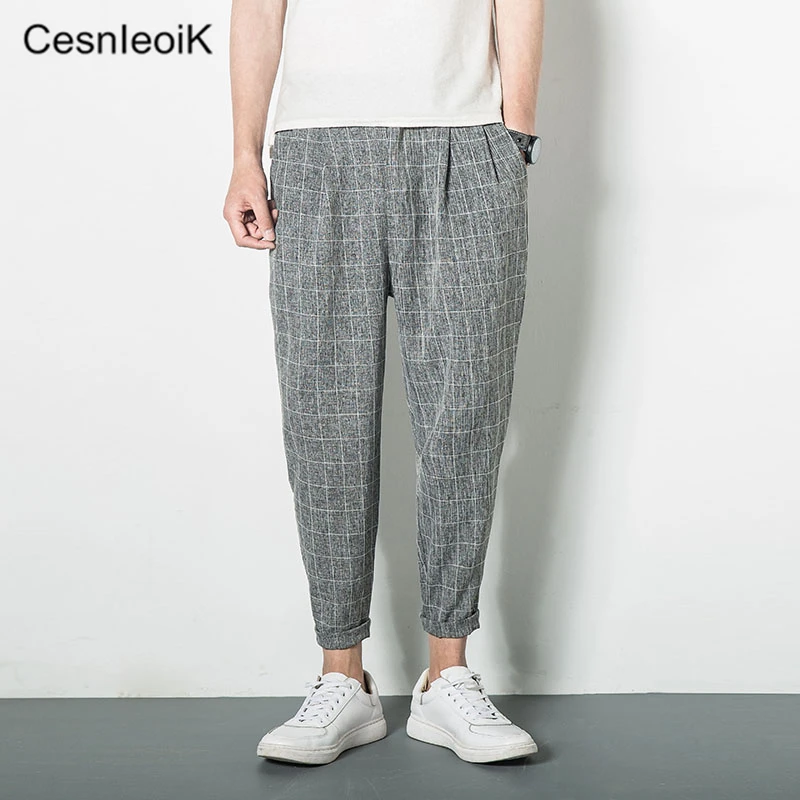 Мужские летние и осенние модные льняные брюки со средней талией Повседневные