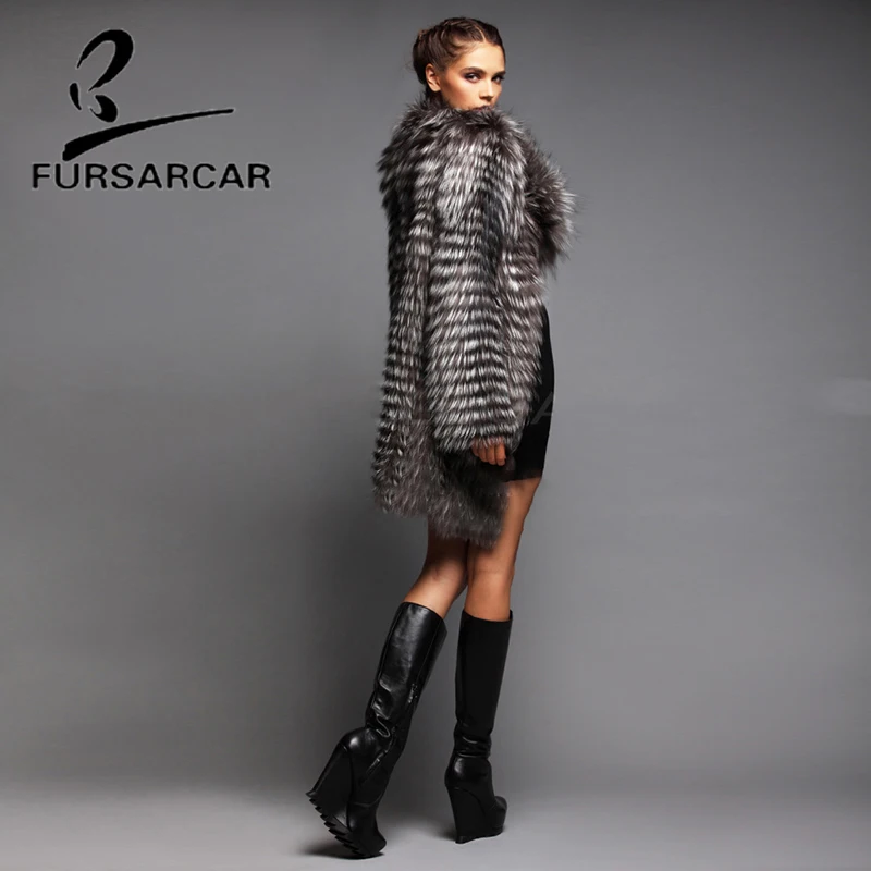 Новинка 2020 женское теплое зимнее пальто FURSARCAR из натурального серебряного меха