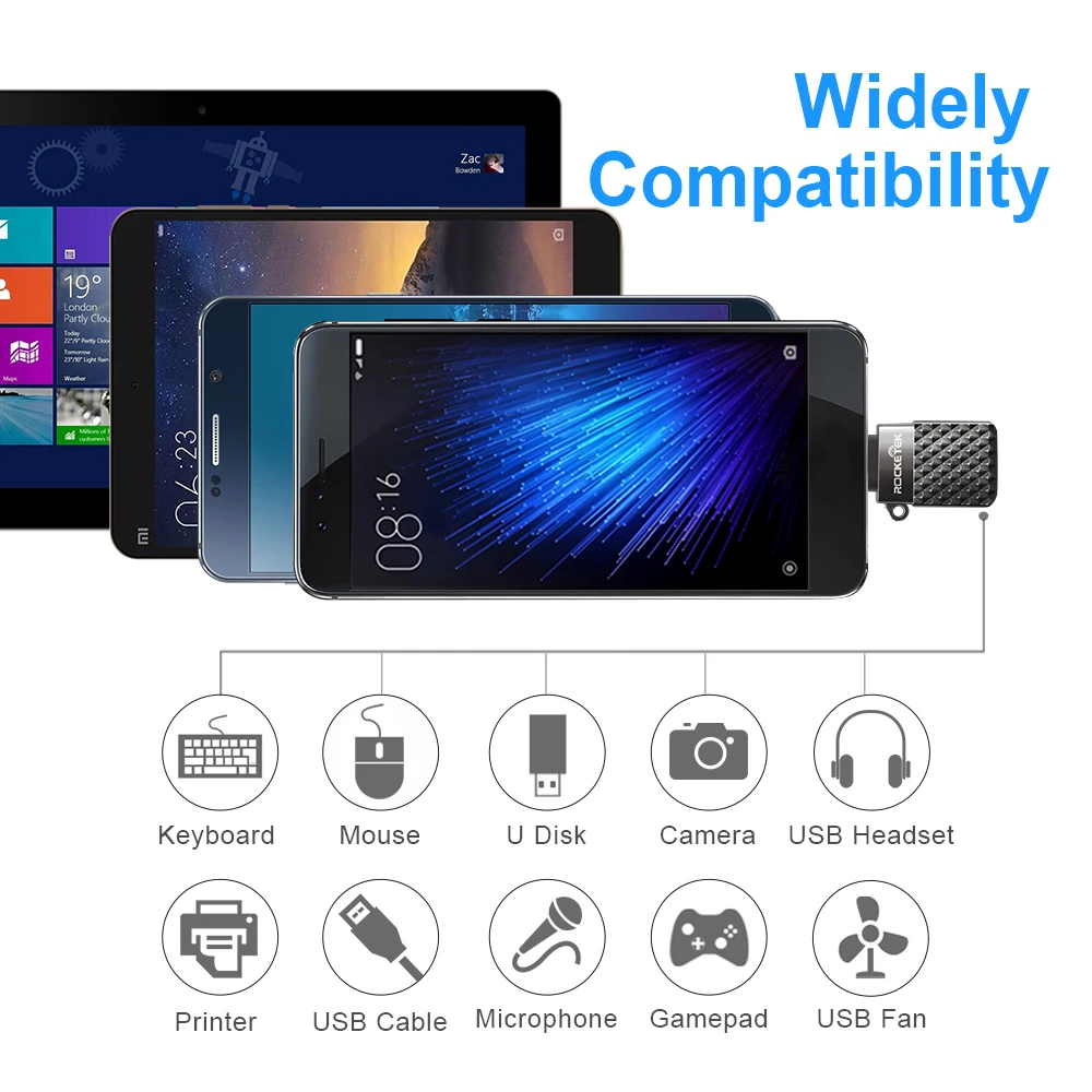 Rocketek Micro к USB OTG адаптер алюминиевые аксессуары Мужской конвертер для samsung Xiaomi Huawei