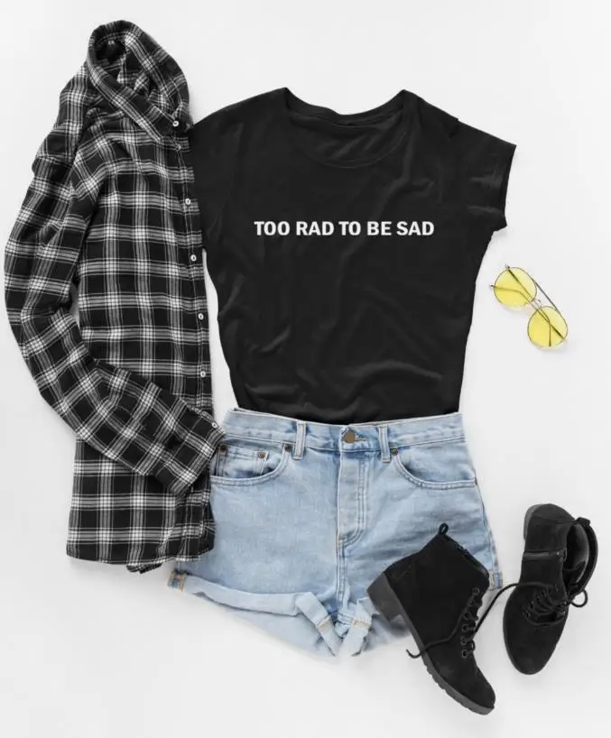 Женская футболка с принтом Too Rad To Be Sad хлопковая Повседневная забавная для