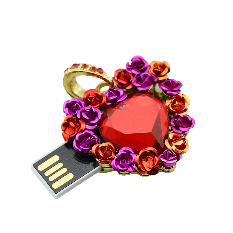 Украшенные цветком из страз ювелирное изделие в виде сердца 4GB/8GB/16GB/32GB/64GB карта
