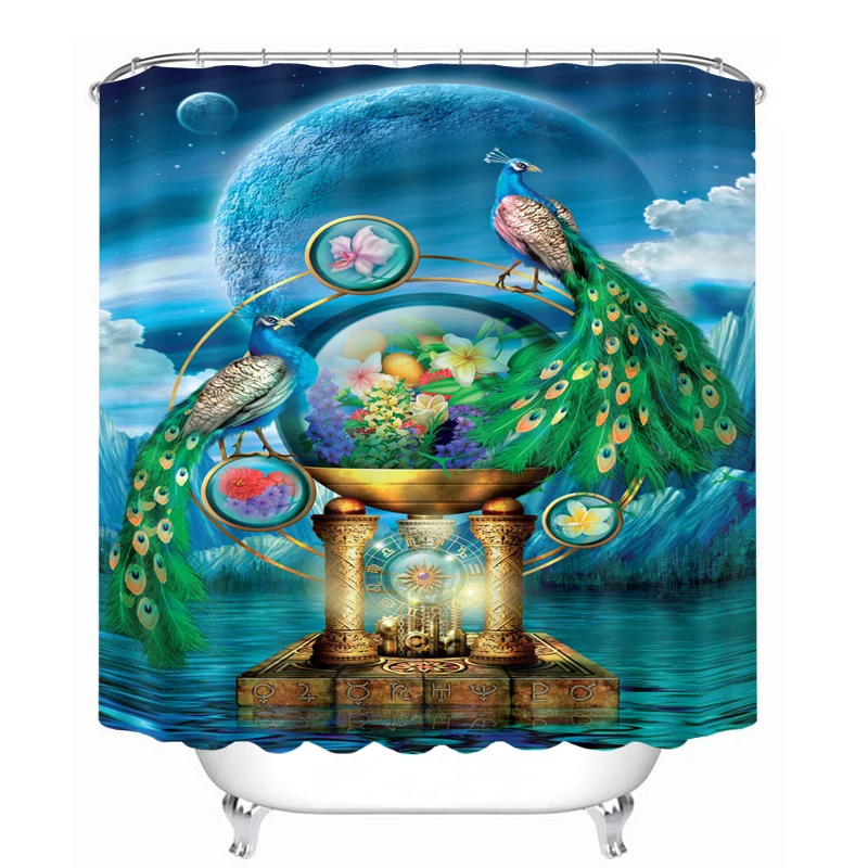 

MYRU 3D Print Waterproof Peacock Shower Curtains Bath Products Bathroom Decor with Hooks