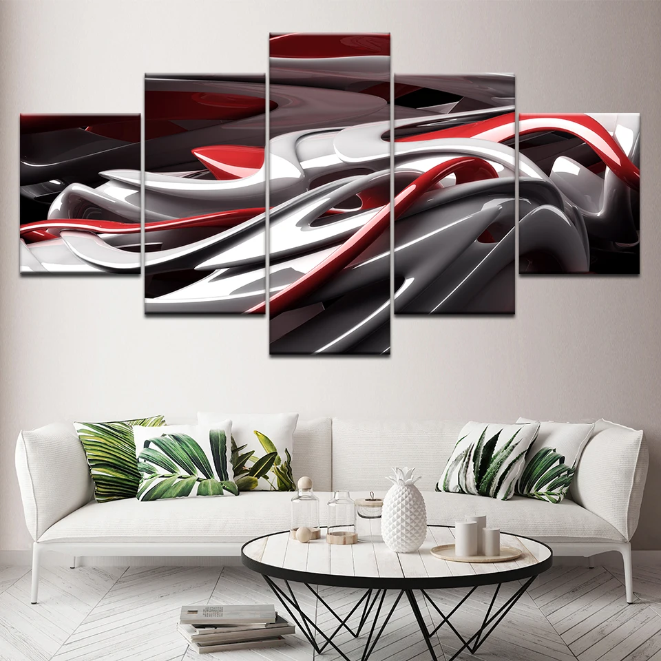 Cool Red and white abstract 5 Piece HD Wallpapers Art Canvas Print modern Poster Modular art painting for Living Room Home Decor | Дом и сад