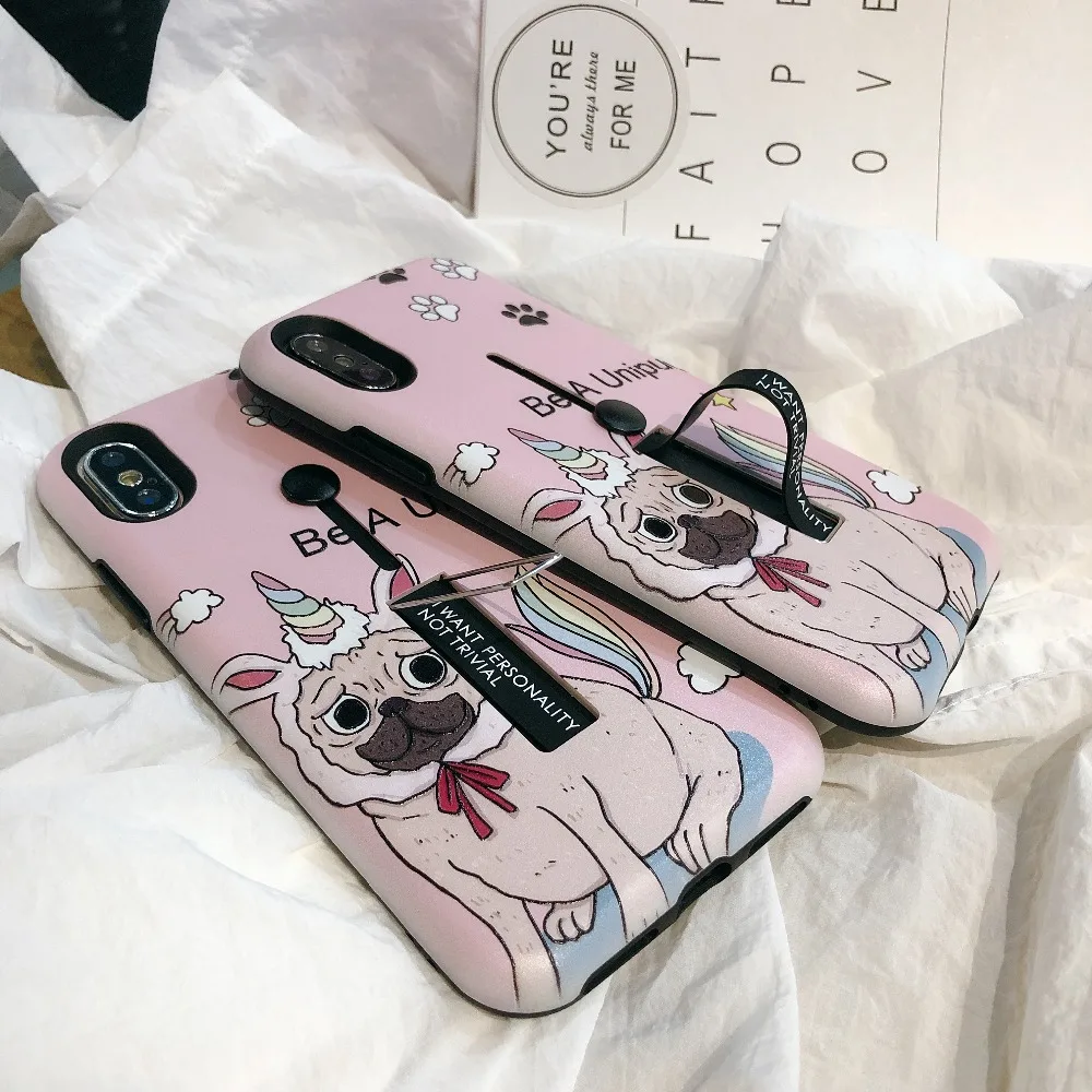 Rainbow Puppy Dog Relief Hide Stand Holder Case for Apple iPhone X XR Finger Ring TPU Back Cover 6S 7 8 Plus XS Max |