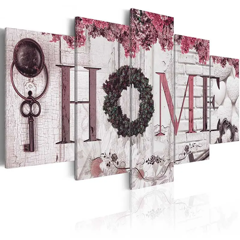 Home Pritns Violet Wreath Wall Art 5 Pieces Purple Flower Poster Modern Canvas Painting Modular Pictures Wedding Room Decoration|Рисование