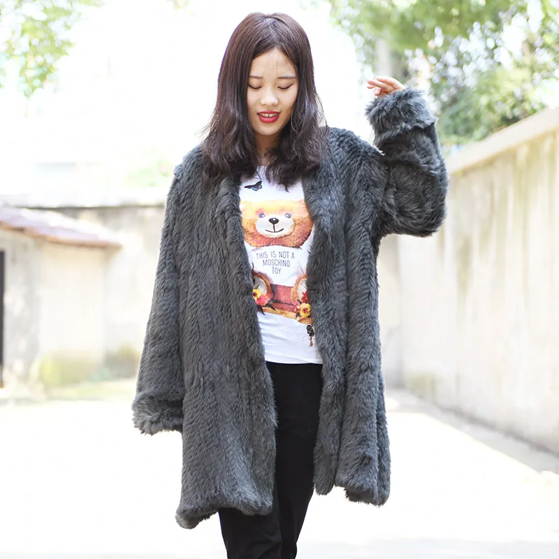 

CX-G-A-139B New Design Genuine Knitted Rabbit Fur Jacket Fur Coat