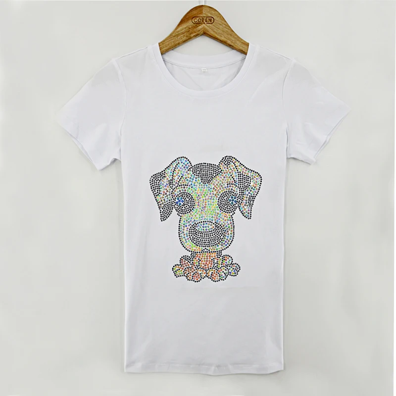 IZEVUS New T-Shirt Women Beading Cartoon Dogs Short Sleeve Summer Top Shoulder T Shirt Tops Tee Shirts Lovely Femme | Женская одежда