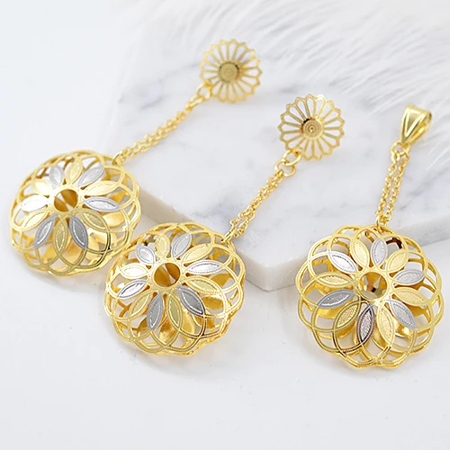 Earrings Pendant Sunny Jewelry, модные ювелирные изделия, длинные серьги, кулон, ювелирные наборы для женщин, большой круглый цветок, полые, вечерние, свадебные - Окраска металла: Earrings Pendant