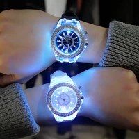 led flash luminous watch personality trends students lovers jellies woman mens watches 7 color light wristwatch bayan kol saati