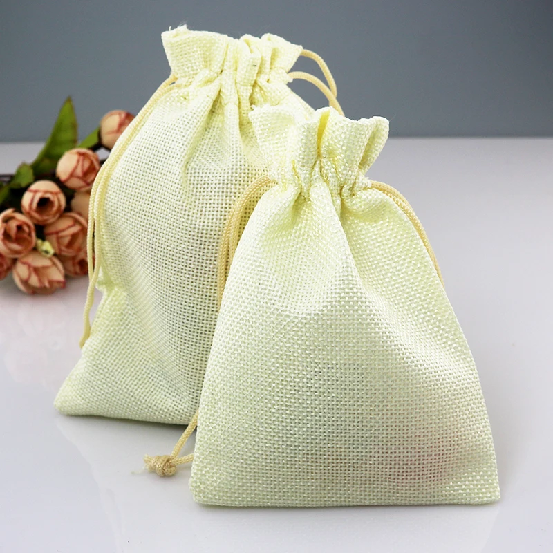 13x18cm 100pcs/lot Beige Color Linen Gift Packaging Bags Drawstring Jewelry Beads Pouches Accept Custom Logo Printing