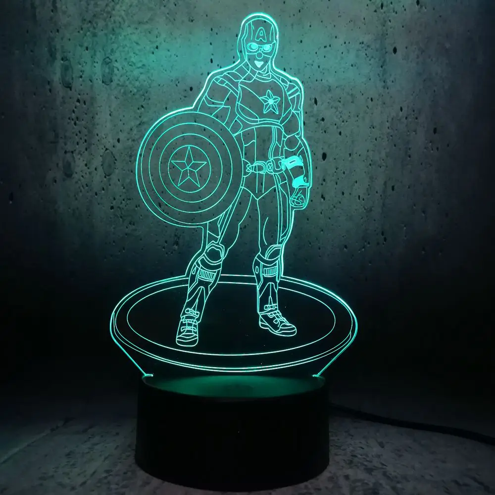 Novelty Cartoon Marvel Captain America Figure 3D Lamp Night Light RGB LED Bulb Lighting Multicolor Decorative Creative Toys | Лампы и