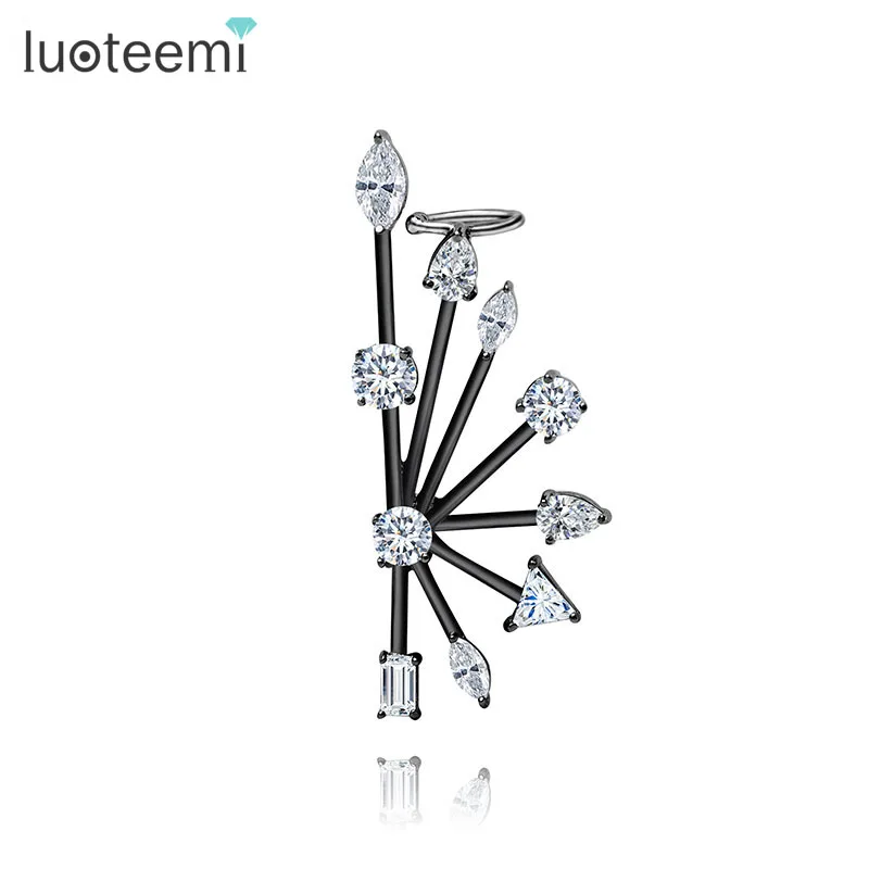 

LUOTEEMI Stock White Gold-Color Europen Exaggeration Gem Cubic Zirconia Ear Stud Cuff 1PC Earring For Women Brincos Bijoux