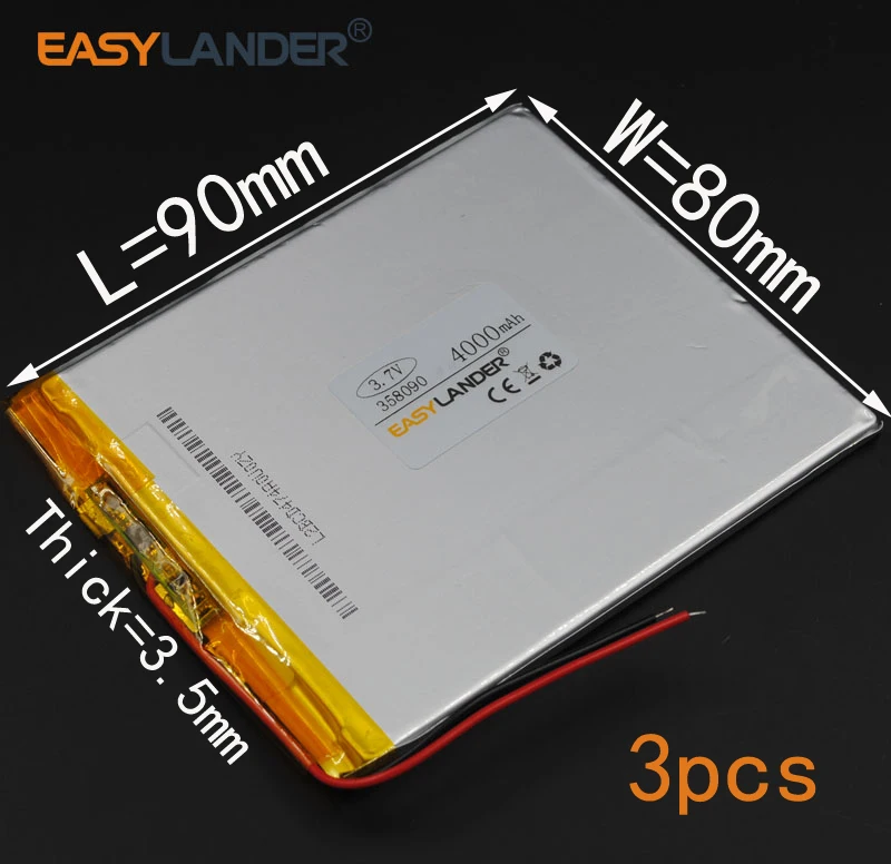 

3pcs/Lot 3.7V 4000mAh 358090 Rechargeable li Polymer Li-ion Battery For (7 8 9inch tablet PC) Soulycin S18 PDA Onda V802