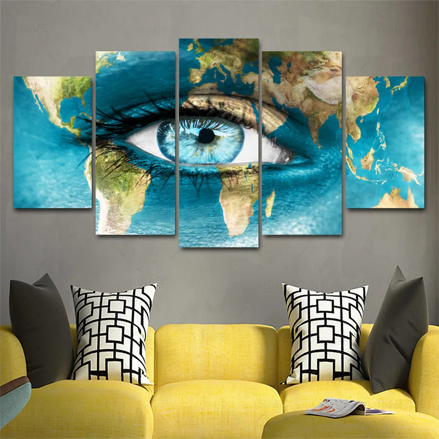 HD Printed 5 Piece Canvas Art Eye Map painting Print Wall Pictures for Living Room Home Decor Free Shipping HG-251 | Дом и сад
