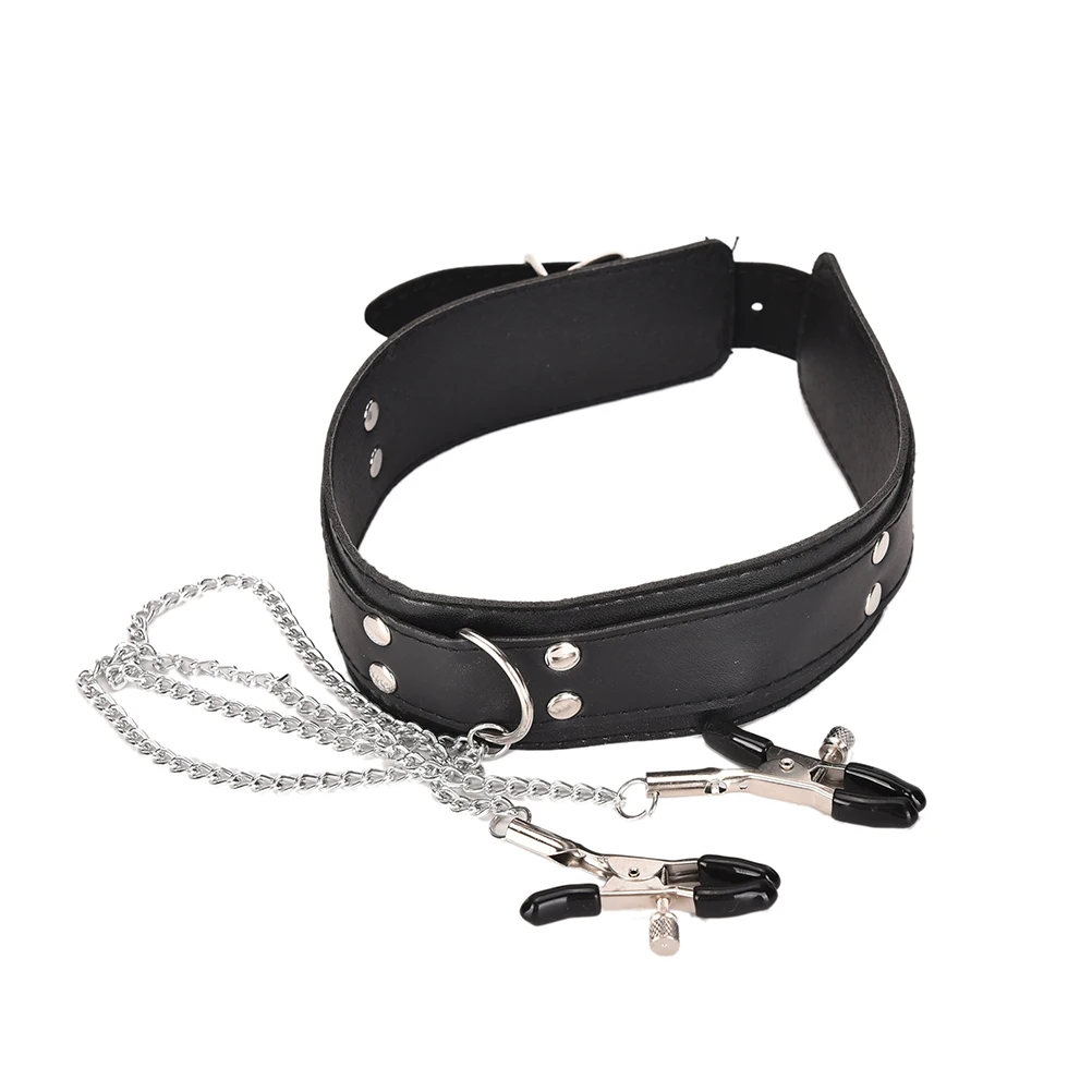 

Exotic Accessories Collar & Nipple Clamps Leather Necklace For Couples