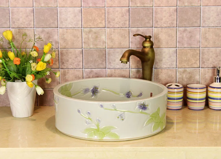 Hua Hin Jingdezhen porcelain art-straight purple Magnolia washbasin | Обустройство дома