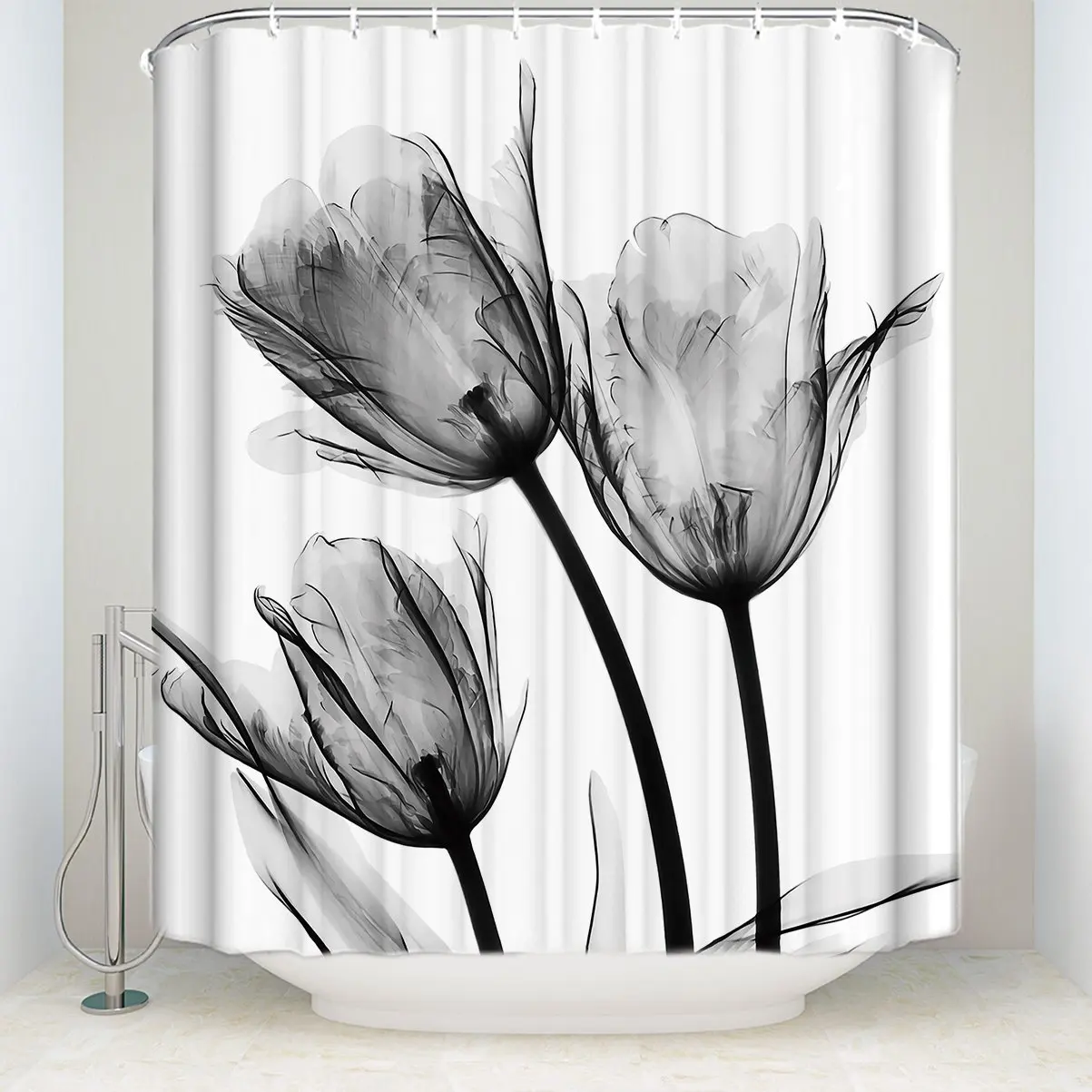 

Home New Flower Shower Curtain Waterproof Polyester Fabric Tulip Rose Floral Bathroom Curtains Multi-size Home Decor