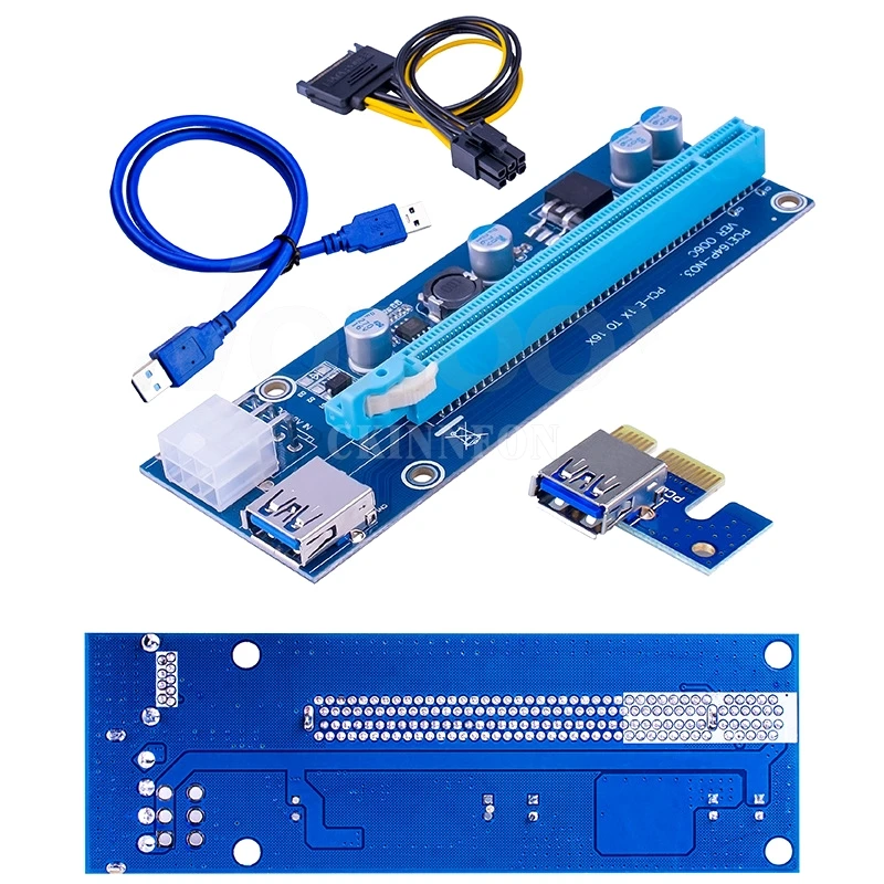 

100Pcs/Lot PCI-E Riser Card PCIE for Mining 1x to 16x Adapter 60cm USB 3.0 Cable 6Pin Power Supply for BTC LTC Miner Machine