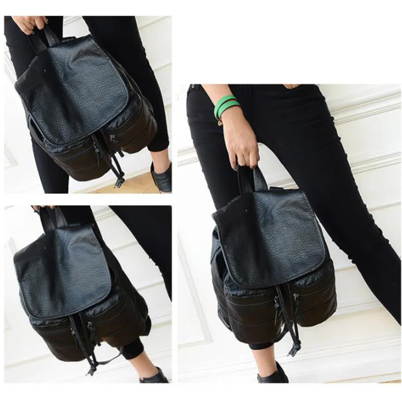 Backpack Women's PU Leather Waterproof College Style School Bags Travelling Bag Black Luxury Women Shopping Dating Work | Багаж и