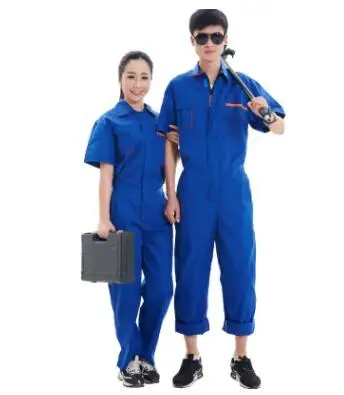 Men Work Clothing short Sleeve Women Coveralls High Quality Unisex Overalls Worker Repairman Machine Auto Repair Plus Size - Цвет: women  blue