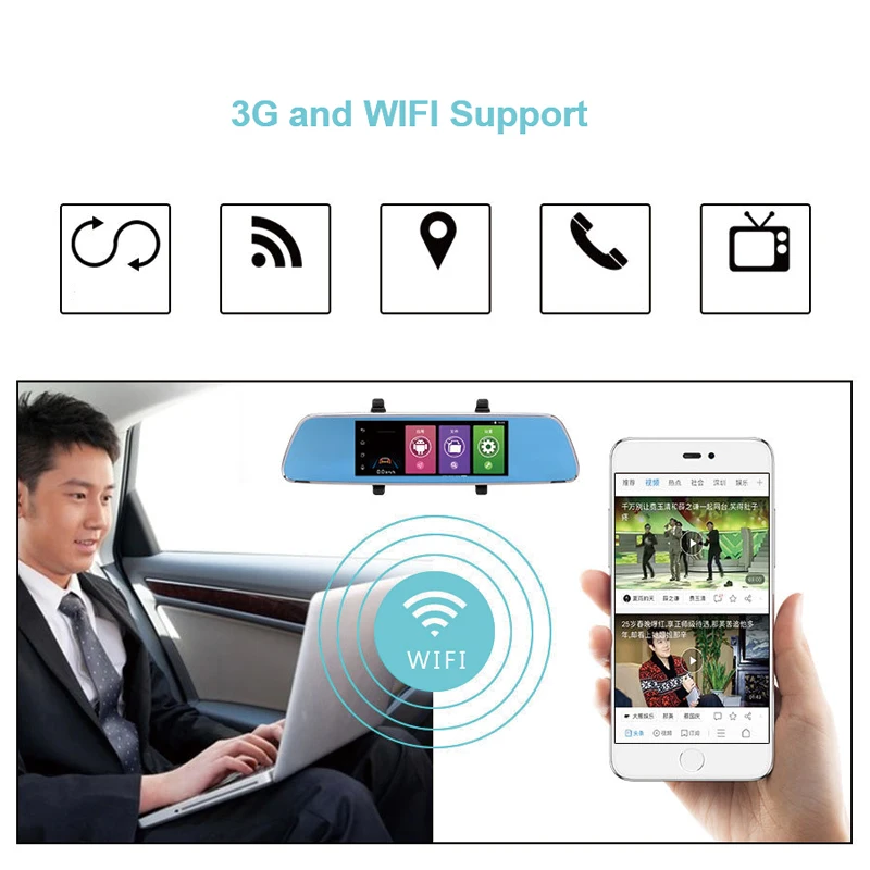 7 &quotцикл Запись Камера Видеорегистраторы для автомобилей 3 в 1 Wi-Fi обратный