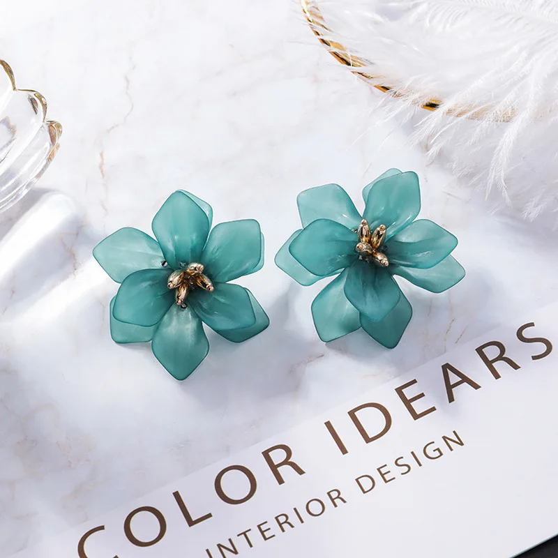 

Эффектные большие акриловые серьги-гвоздики в виде цветка для женщин и девушек, модные цветочные серьги-гвоздики, корейские украшения, серь...