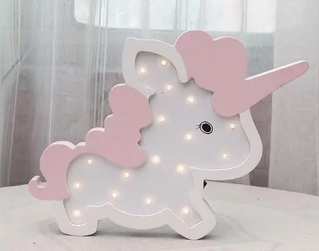 unicorn pink Детские Декор деревянная Единорог слон светодиодный ночной Светильник для девочек декор для комнаты мальчика скандинавском стиле детская комната деревянный светильник Настенный декор - Цвет: unicorn pink