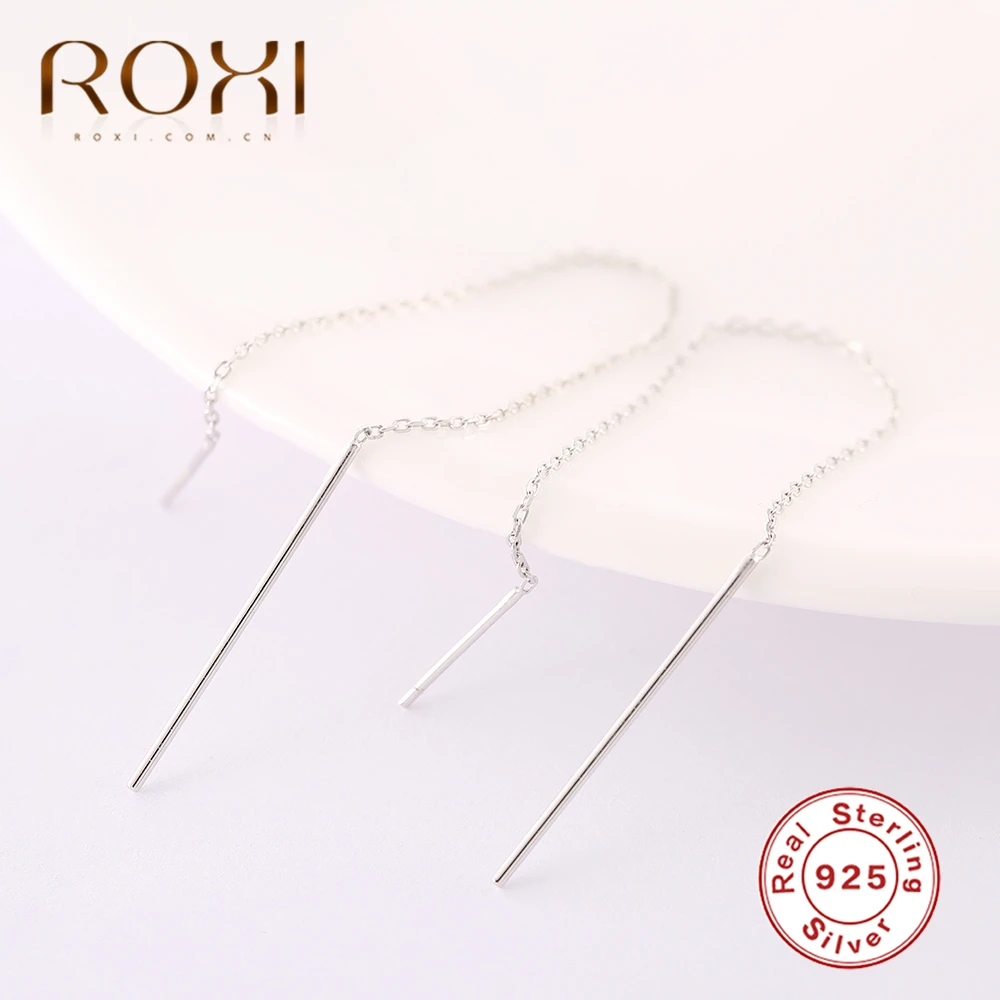 ROXI, 925 пробы, серебряные серьги для женщин, длинные серьги с кисточками, линия ушей, Геометрическая палка, висячие серьги, ювелирное изделие