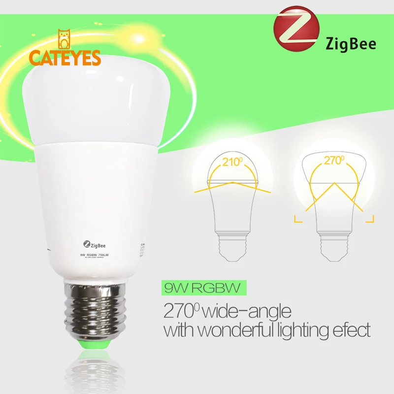 

Smart home E27 9W Zigbee zll RGBW Wireless WIFI App Control LED Bulb Intelligent lighting lamp color change dimmable AC100-240V