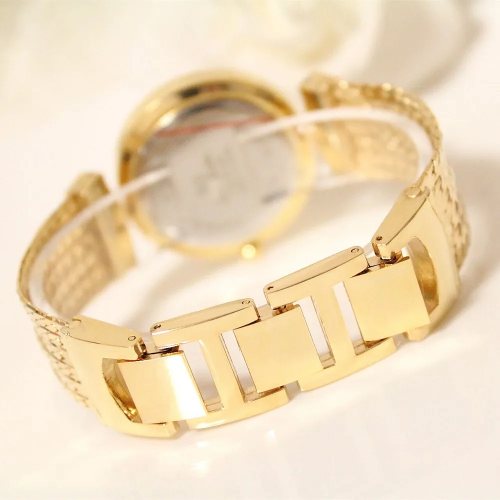 Часы наручные BS женские со стразами модные роскошные золотистые с браслетом |