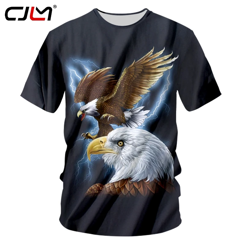 CJLM Men's Tshirt Black New Harajuku Cool Print Eagle 3D T-shirt Man Hiphop Streetwear Punk Short Sleeve Round Neck Tee Shirts | Мужская