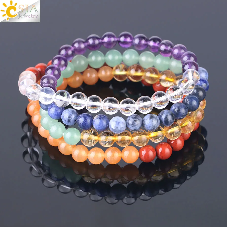 CSJA Natural 108 бусина мала 6 мм Crystal 7 Чакра браслет полуценный камни для медитации
