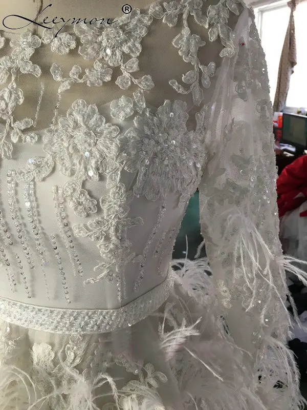 Фабрика роскошные Перья короткие свадебные платья 2017 кружево Аппликация aequine