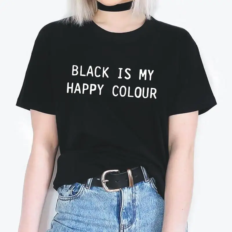 

Женская футболка с коротким рукавом и надписью «Is My Happy»