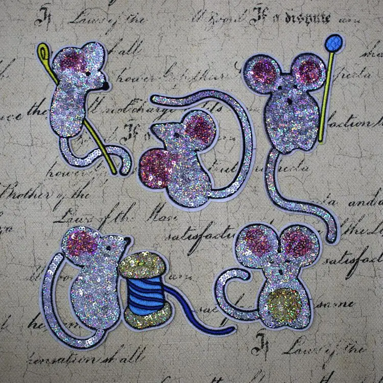 Набор из 5 расшитых блестками мультфильмов мышей вышитые аппликации накладки