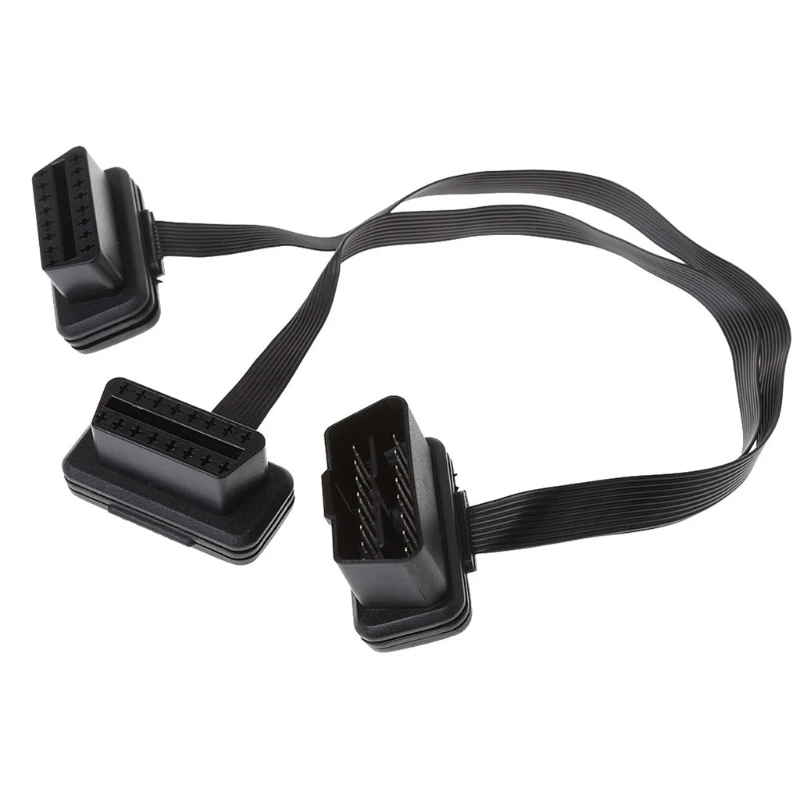 Плоский + тонкий As Noodle OBDII OBD 2 OBD2 16 Pin Штекерный Двойной Женский Y сплиттер локоть