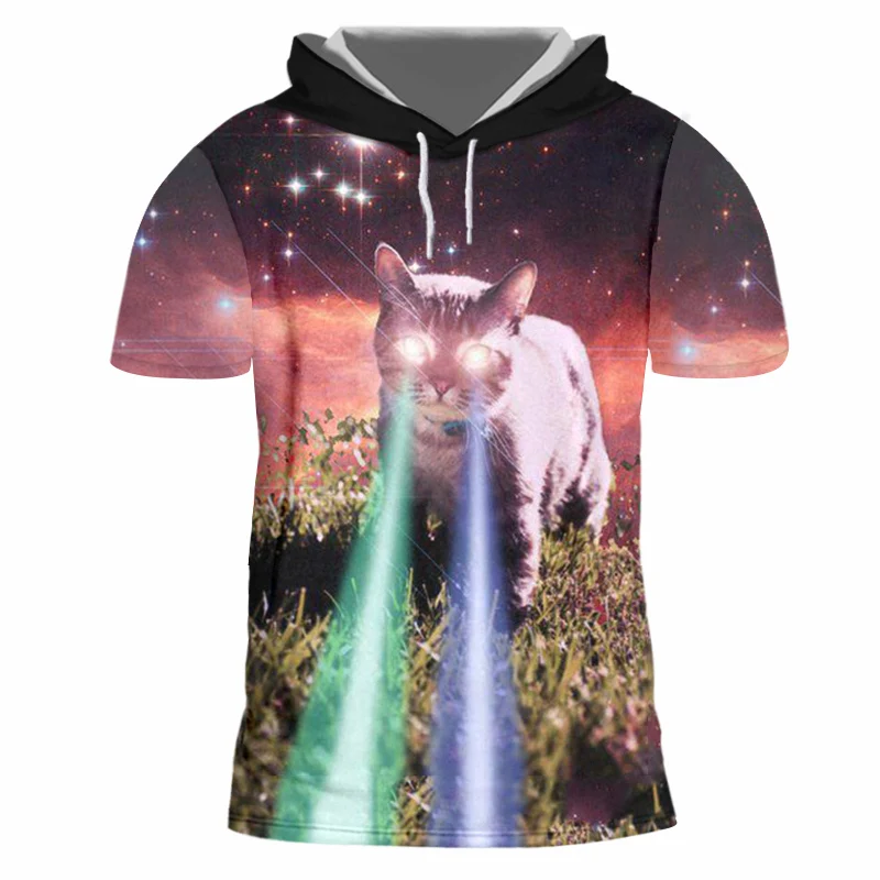 OGKB галактика пространство с капюшоном Футболка Мужская Забавный принт кошка
