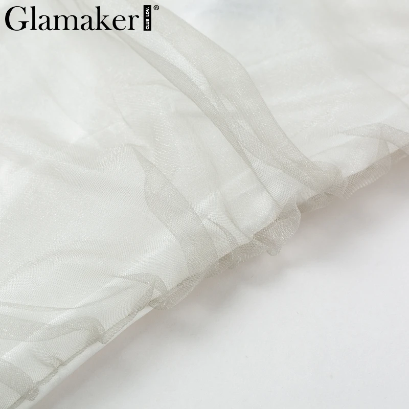 Женское Сетчатое мини платье Glamaker Белое Облегающее Платье на шнуровке с открытой