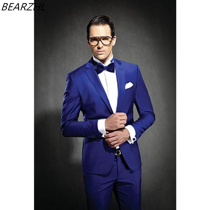 

Wedding Suits Groom Tuxedo Royal Blue Men Slim Fit 2021 Tailor Wear