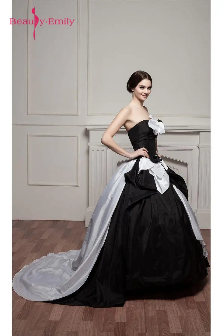 Beauty Emily черно белые свадебные платья без бретелек на молнии бальное платье