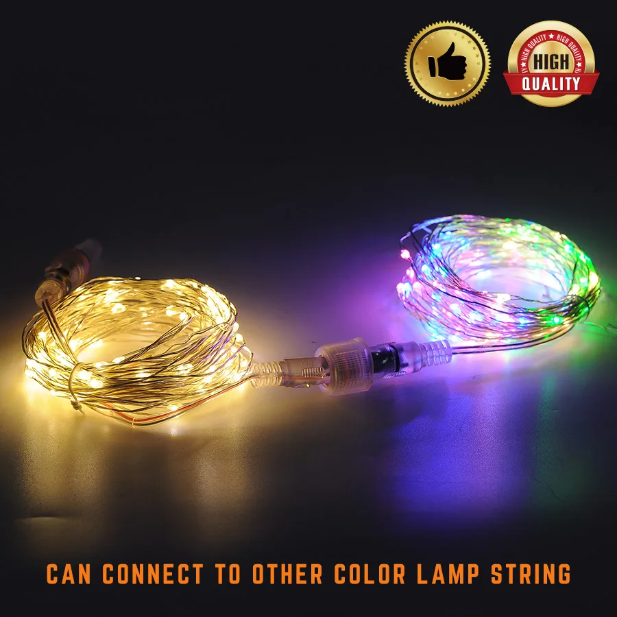 Расширяемая светодиодная гирлянда 10 м AC85 265V теплый белый/RGB свет подключаемый