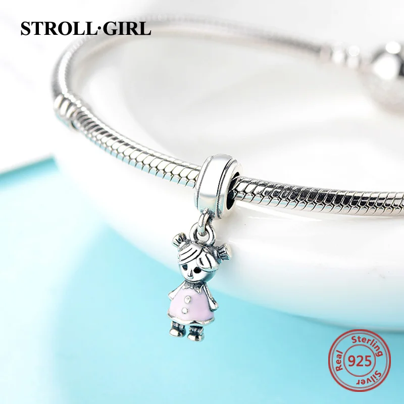 Strollgirl,,, 925 пробы, серебро, пара, маленькая девочка и подвеска для мальчика, очаровательный браслет для девочек, модный, сделай сам, ювелирное изделие