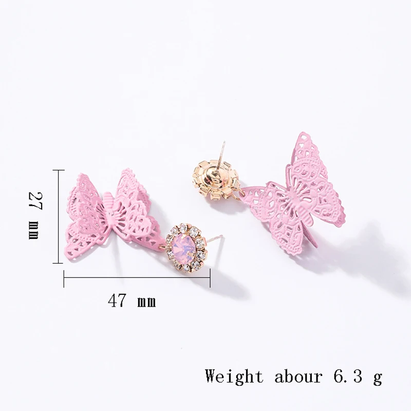 Anise Lady 3D Hollow Butterfly Crystal Stud Earrings Cute Rhinestone Lnsect Long Woman Oorbellen Wedding Party Jewelry | Украшения и
